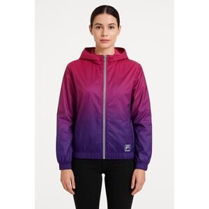 FILA Pink Blue Gradient Hooded Zip‎ Front Elastic Cuffs Windbreaker Jacket XS